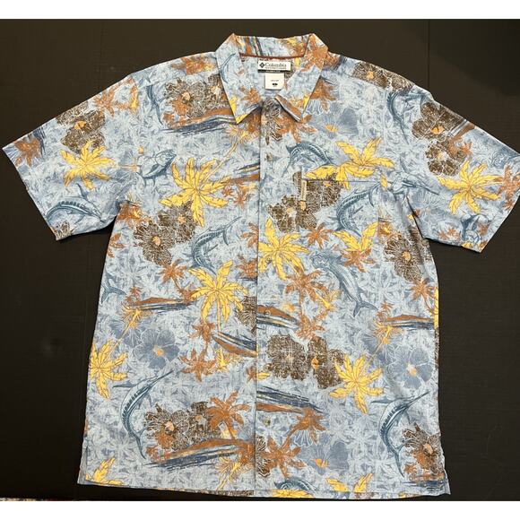 Columbia Men's Hawaiian Camp Shirt LG Swordfish Button Front Cotton Short Sleeve - Picture 1 of 8